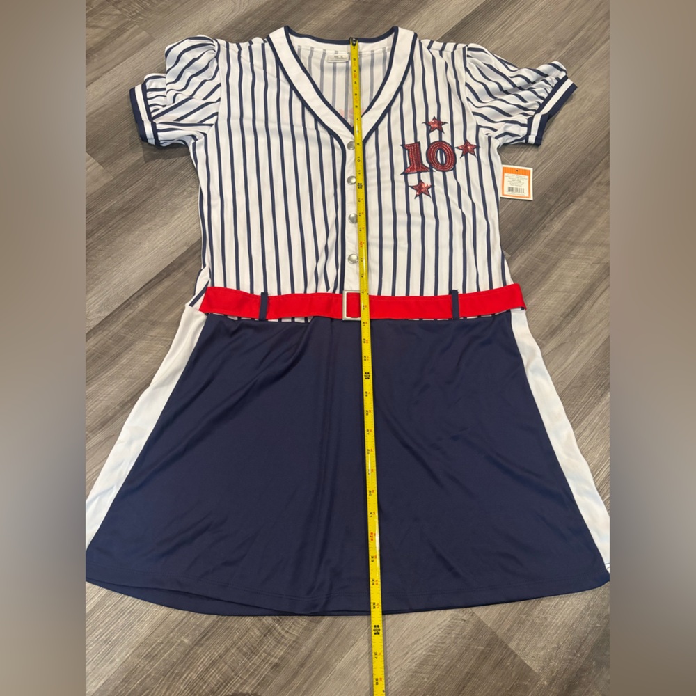 New Striped Baseball-Inspired Superstar Adult Costume with Red Belt - Size XL - Picture 6 of 7